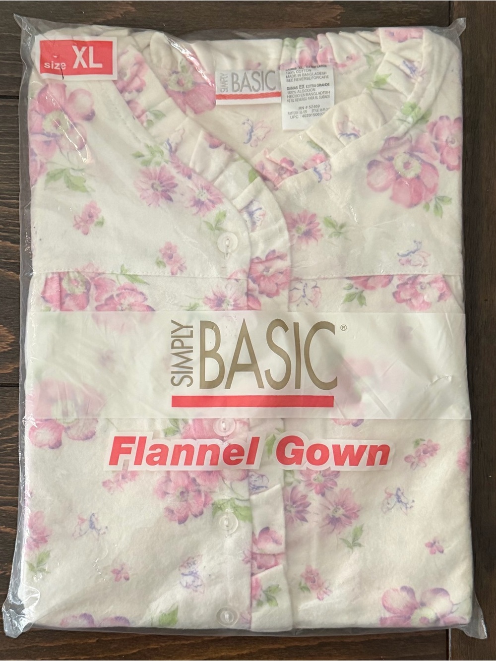 Simply Basic Floral Flannel Gown  Vintage New Dead-stock XL GrannyCore PJs 16-18